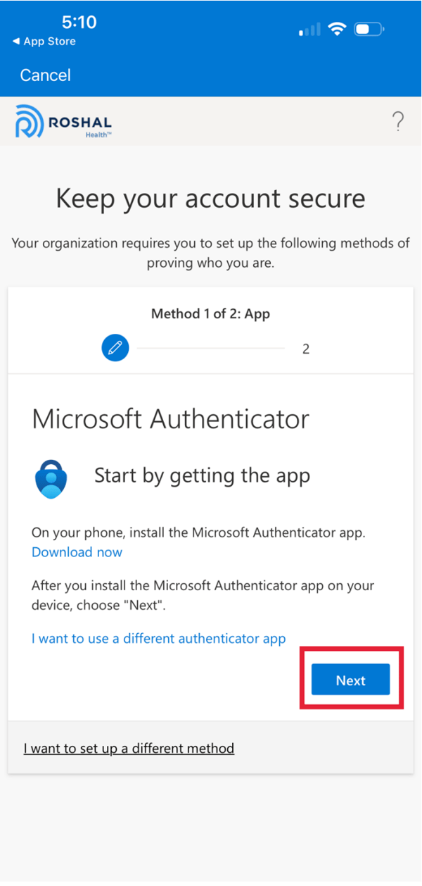Login - Microsoft Authenticator Setup - iOS